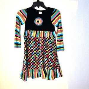 Zaza Couture Dress Size 7 Circle Striped Velvet Cotton Viscose Whimsy Fun